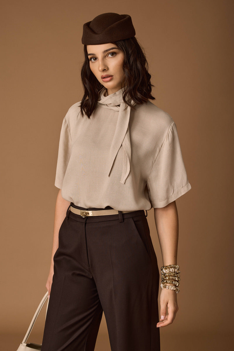 Maglia Allacciatura Fiocco beige|Colore:Beige