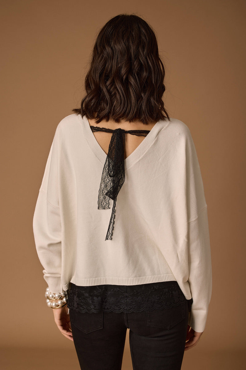 Pull Allacciaura In Pizzo panna|Colore:Panna