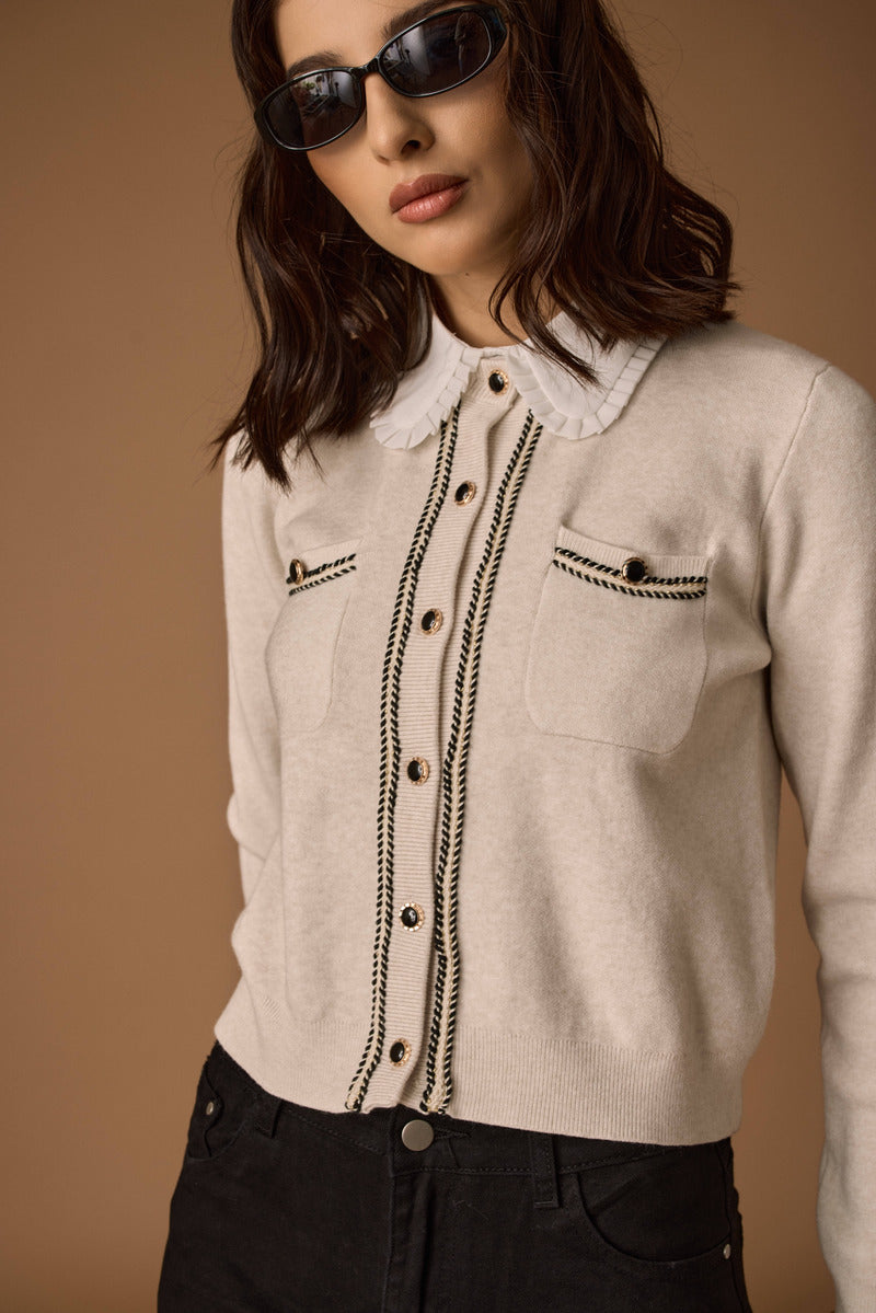 Cardigan Con Profili gesso|Colore:Gesso