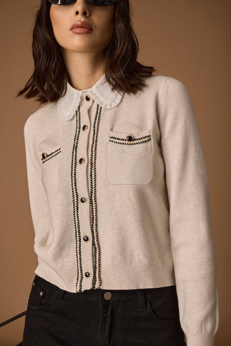Cardigan Con Profili gesso|Colore:Gesso