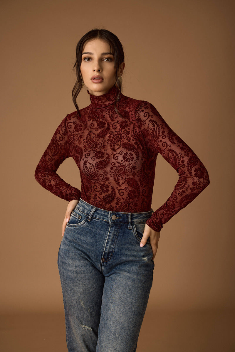 Maglia Tulle Fantasia Cashmere bordeaux|Colore:Bordeaux
