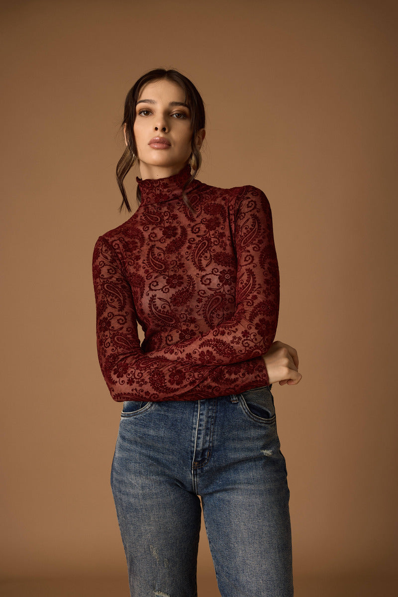 Maglia Tulle Fantasia Cashmere bordeaux|Colore:Bordeaux