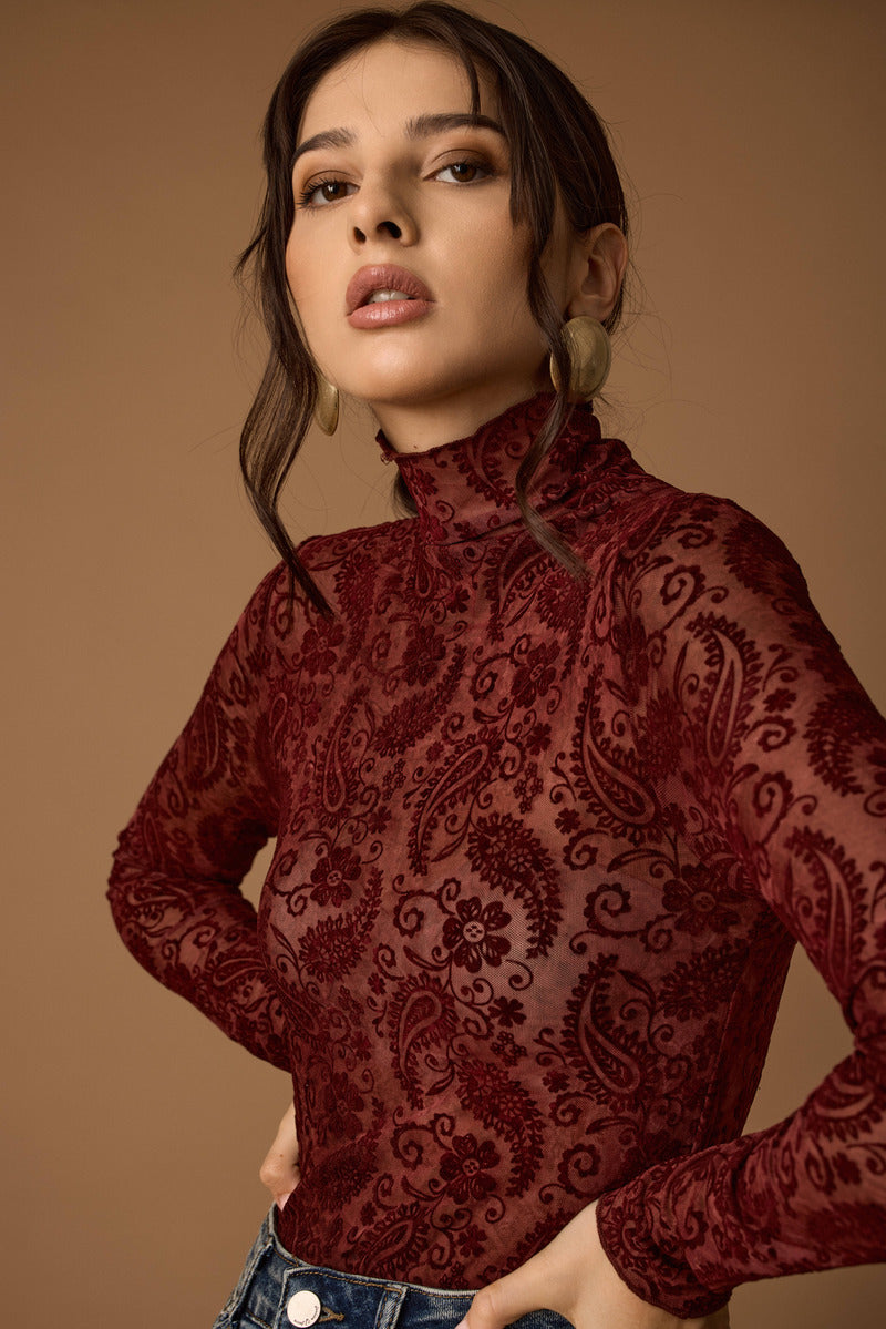 Maglia Tulle Fantasia Cashmere bordeaux|Colore:Bordeaux