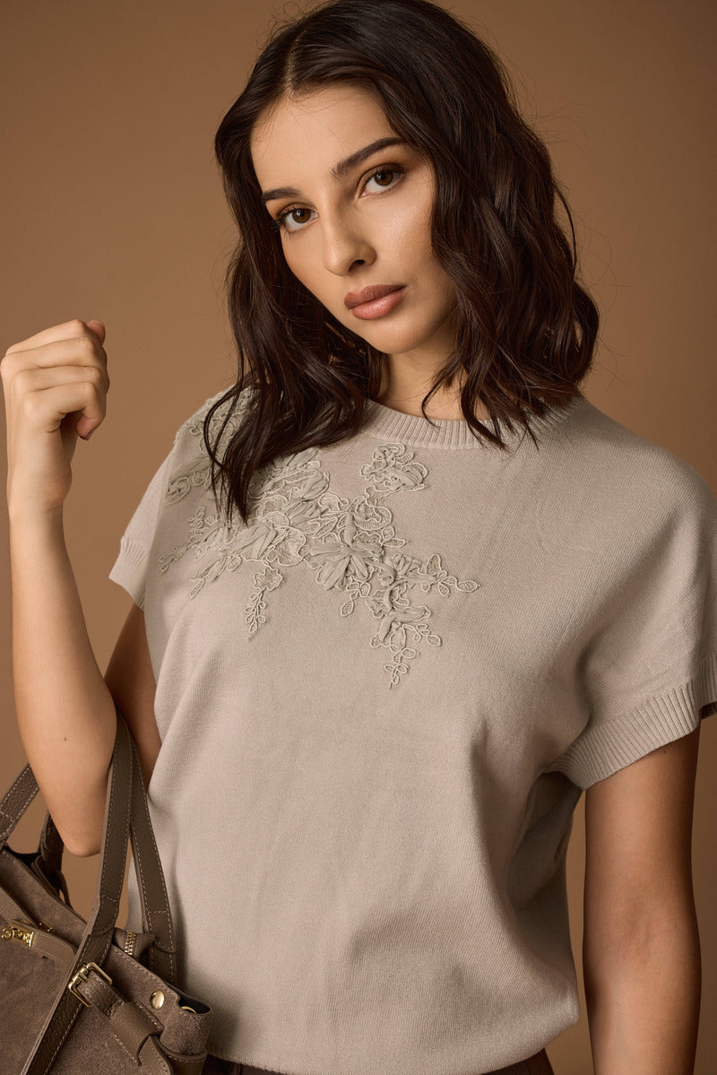 Pull Con Applicazione fango chiaro|Colore:Fango chiaro