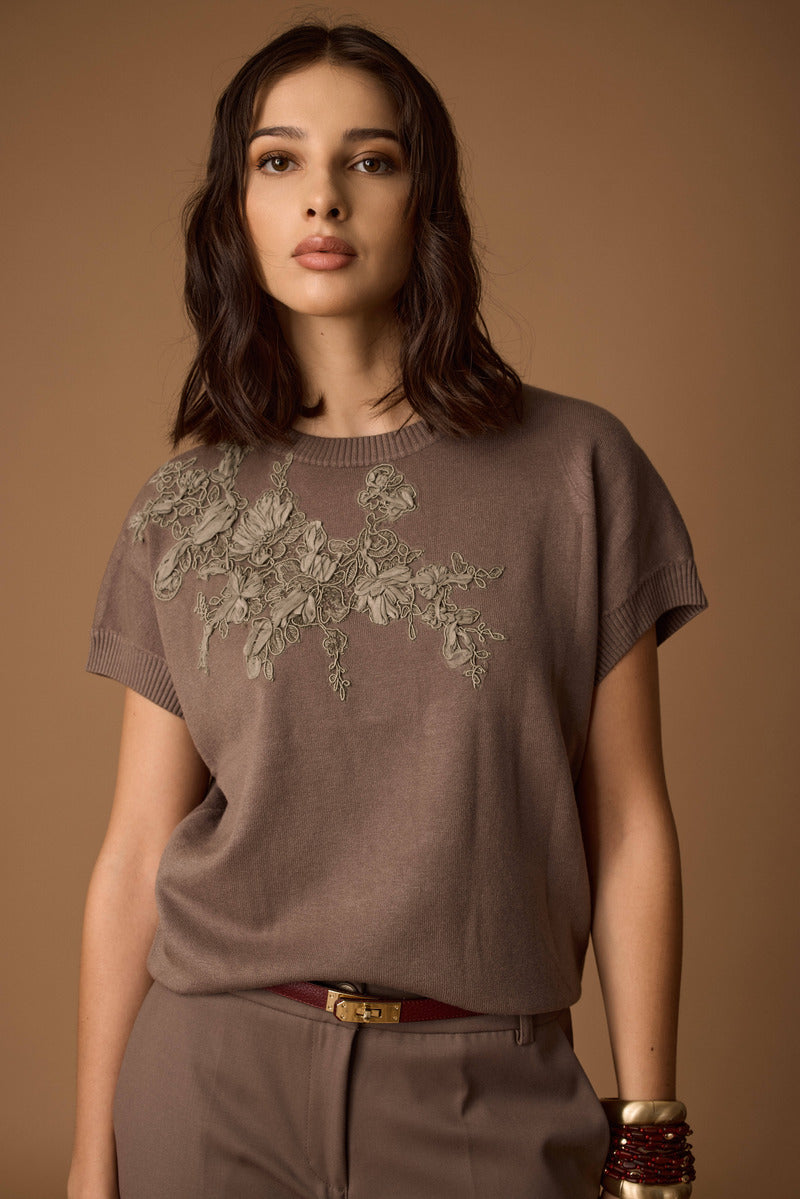 Pull Con Applicazione tortora|Colore:Tortora