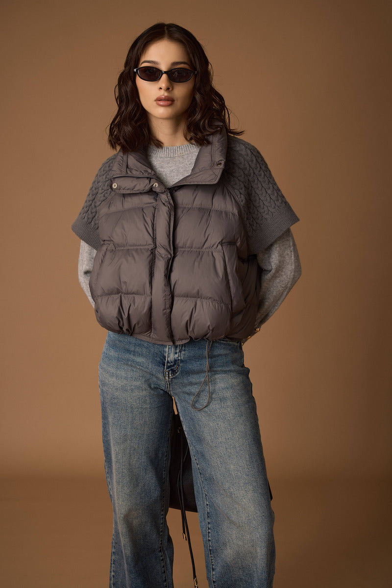 Piumino Mezza Manica Dettaglio Treccia Grigio|Colore:Grigio