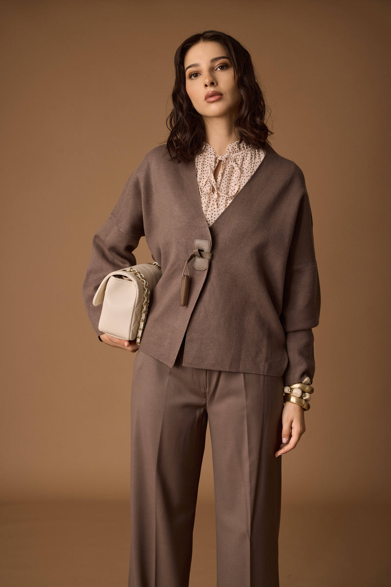 Cardigan Con Chiusura Fibbia Fango|Colore:Fango