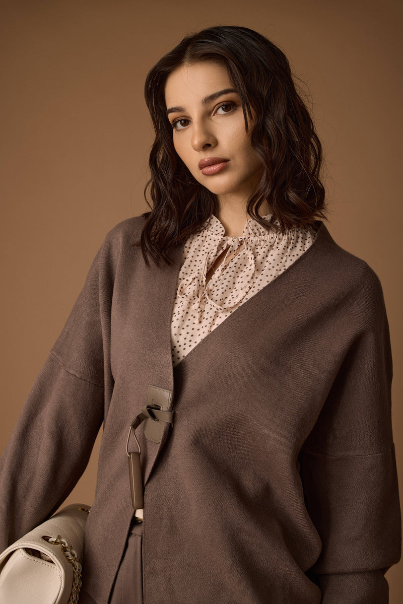 Cardigan Con Chiusura Fibbia Fango|Colore:Fango