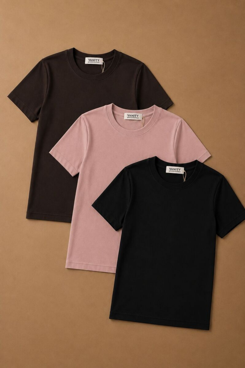 Kit T-Shirt Basic Slim cacao-rosa antico-nero|Colore:Cacao-rosa antico-nero
