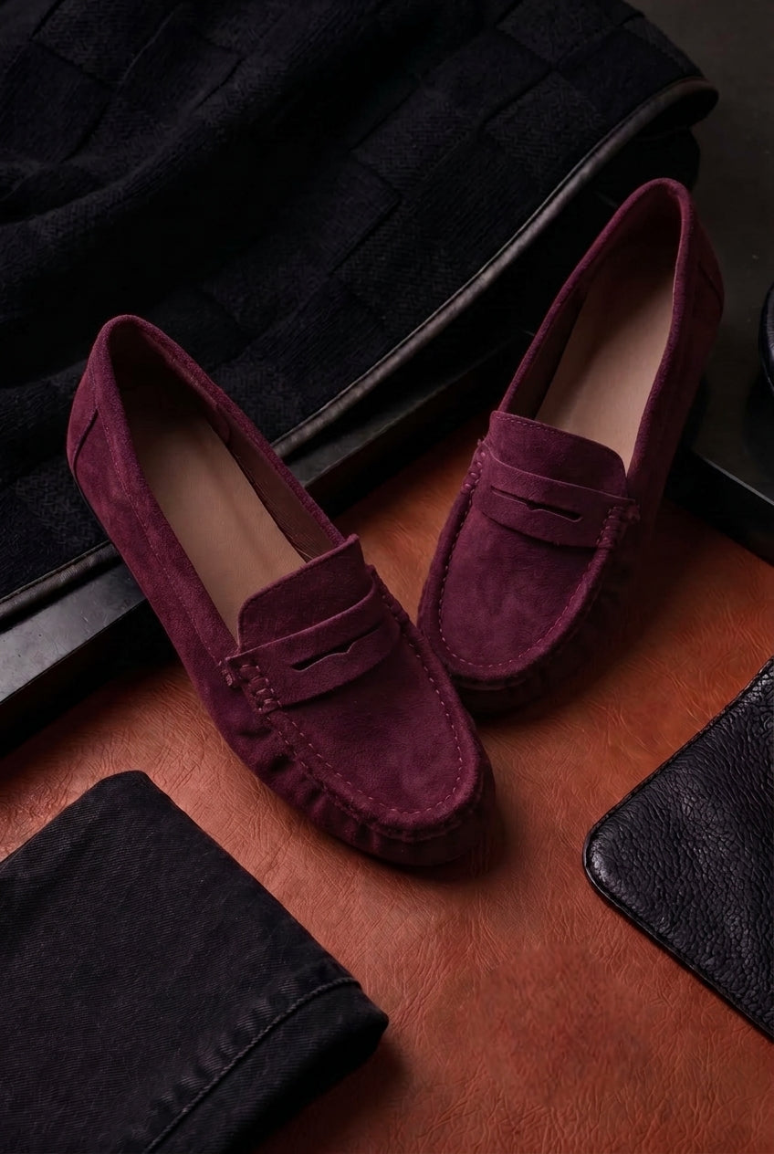 Mocassino Scamosciato borgogna|Colore:Borgogna