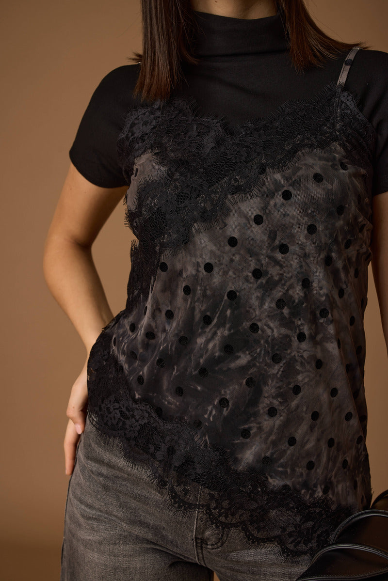 Top Tulle Pois nero|Colore:Nero
