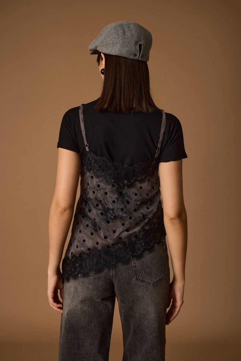 Top Tulle Pois nero|Colore:Nero