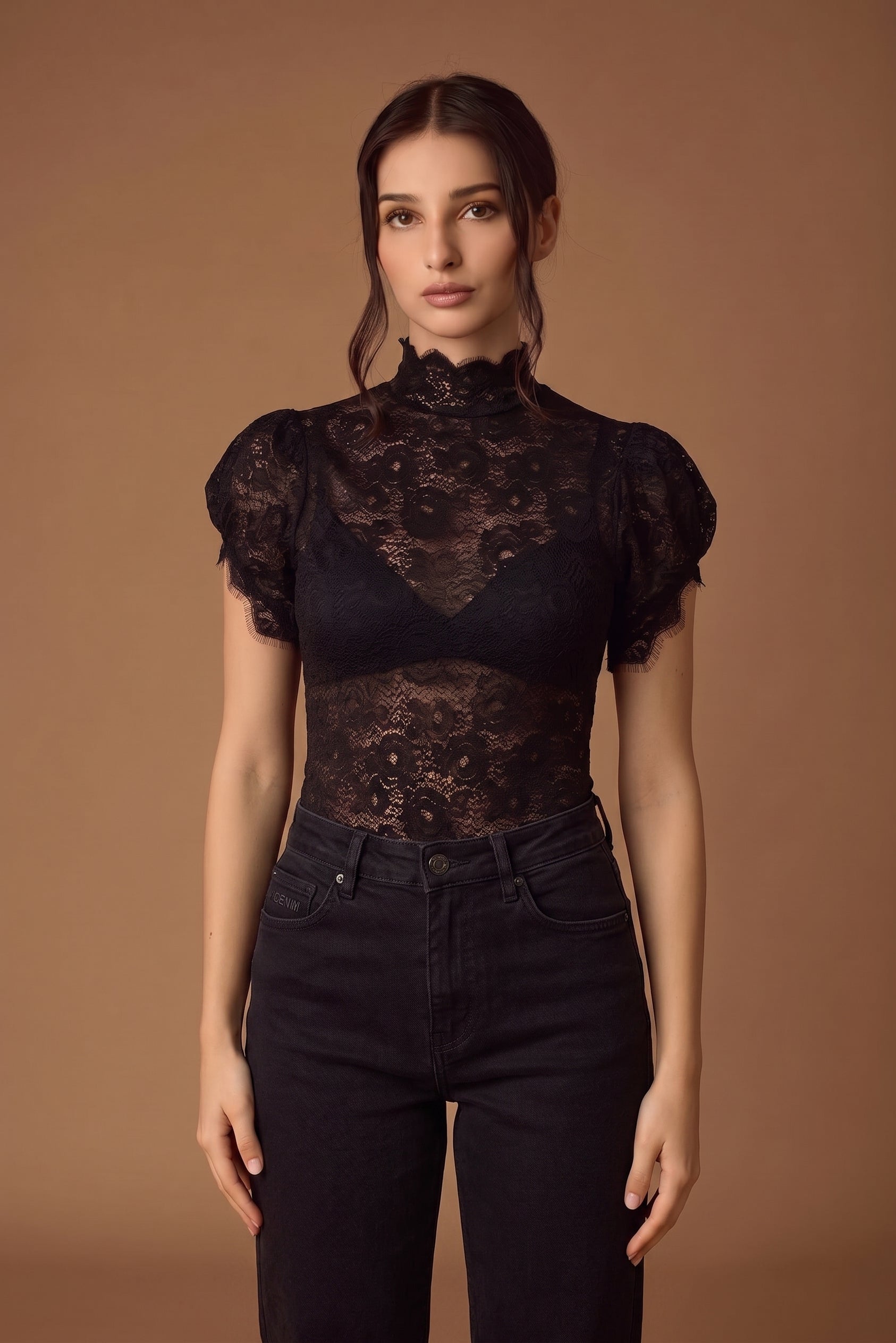 Maglia Pizzo nero|Colore:Nero