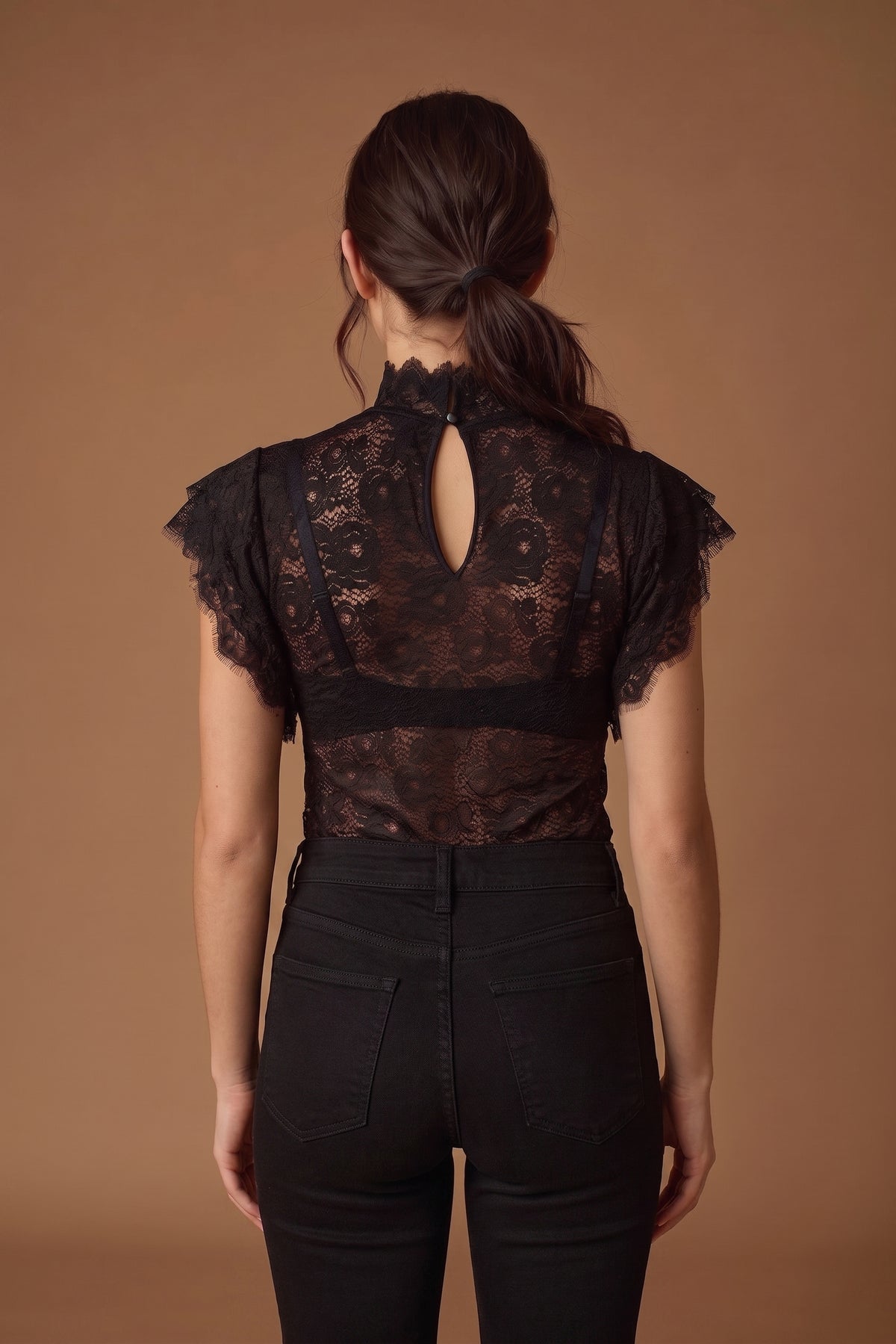 Maglia Pizzo nero|Colore:Nero