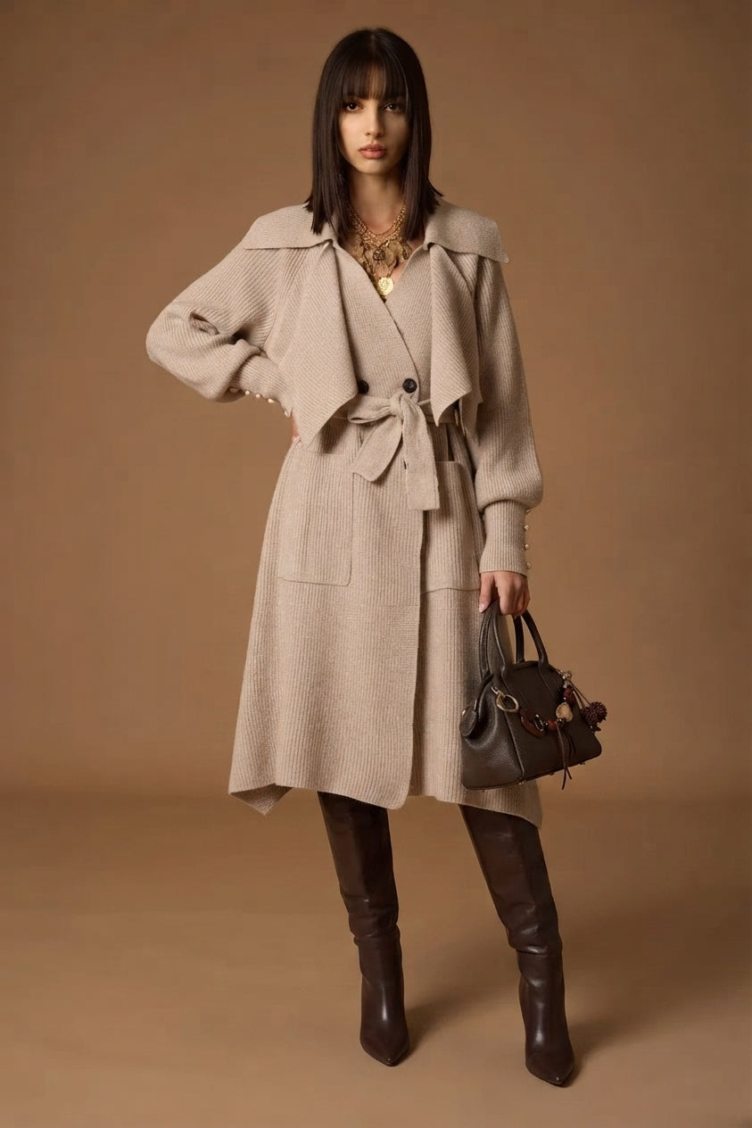 Cappotto Lungo In Maglia beige|Colore:Beige