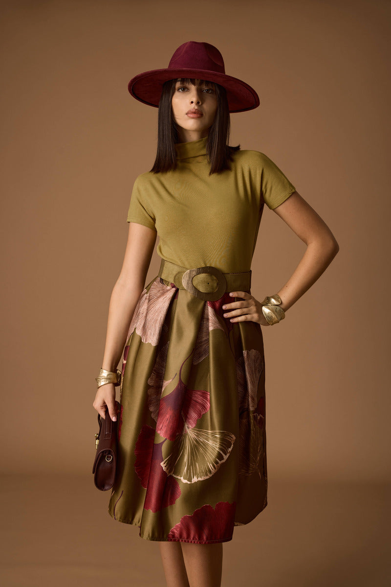 Gonna Foglie Satin Verde|Colore:Verde