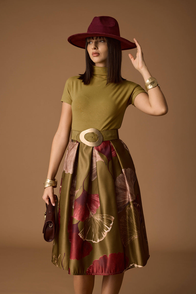 Gonna Foglie Satin Verde|Colore:Verde