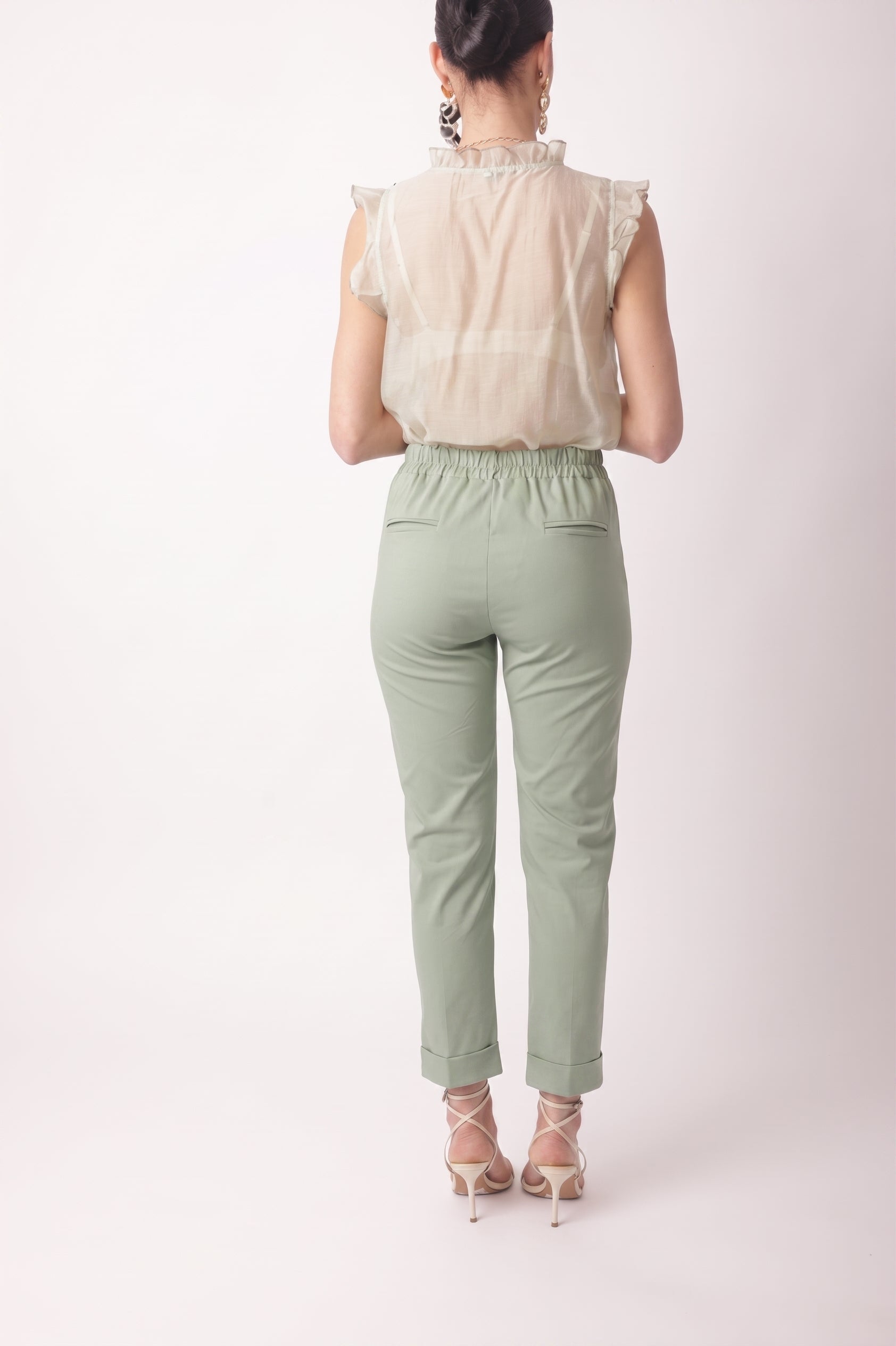 Pantalone Punto Milano Capri-Sporty Verde salvia|Colore:Verde salvia
