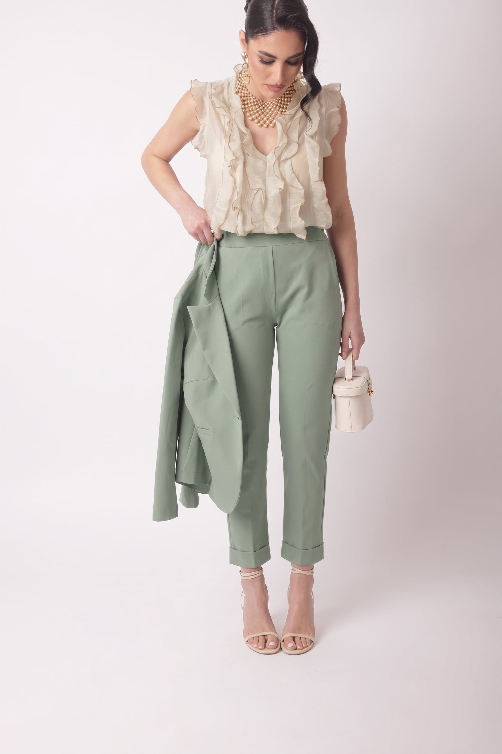 Pantalone Punto Milano Capri-Sporty Verde salvia|Colore:Verde salvia