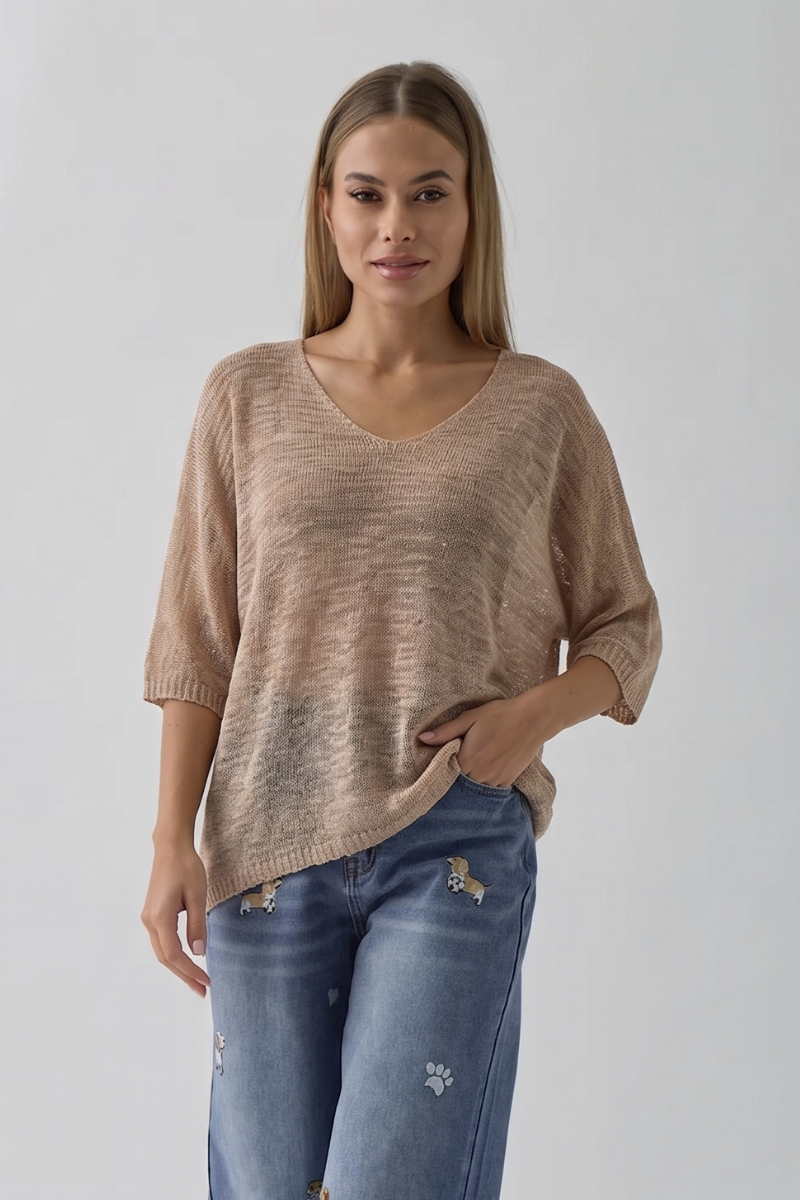 Maglia Scollo V Nuvola cammello|Colore:Cammello