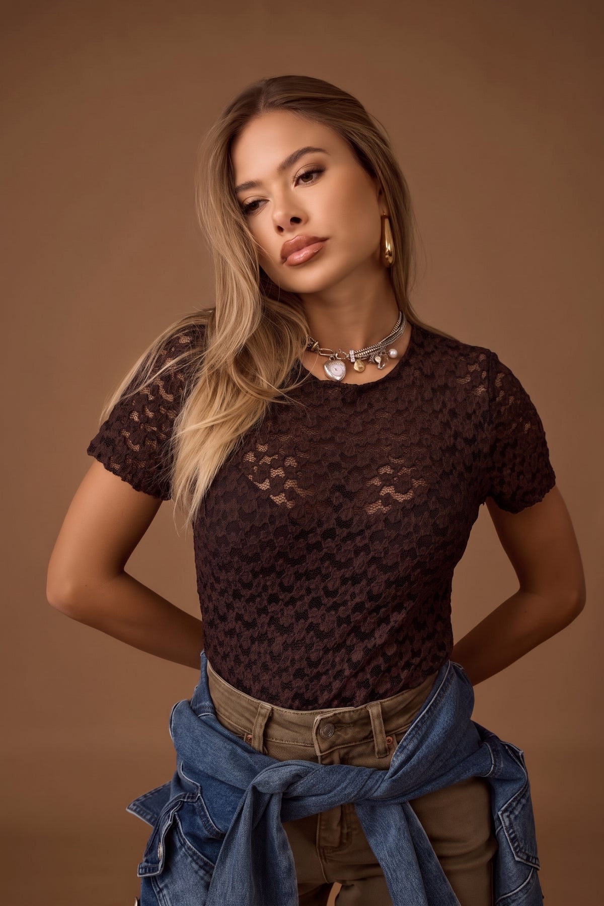 Maglia Mezza Manica Pizzo Kelly Testa di moro|Colore:Testa di moro