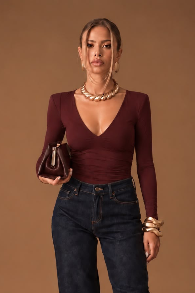 Body Scollo V Con Spalline borgogna|Colore:Borgogna