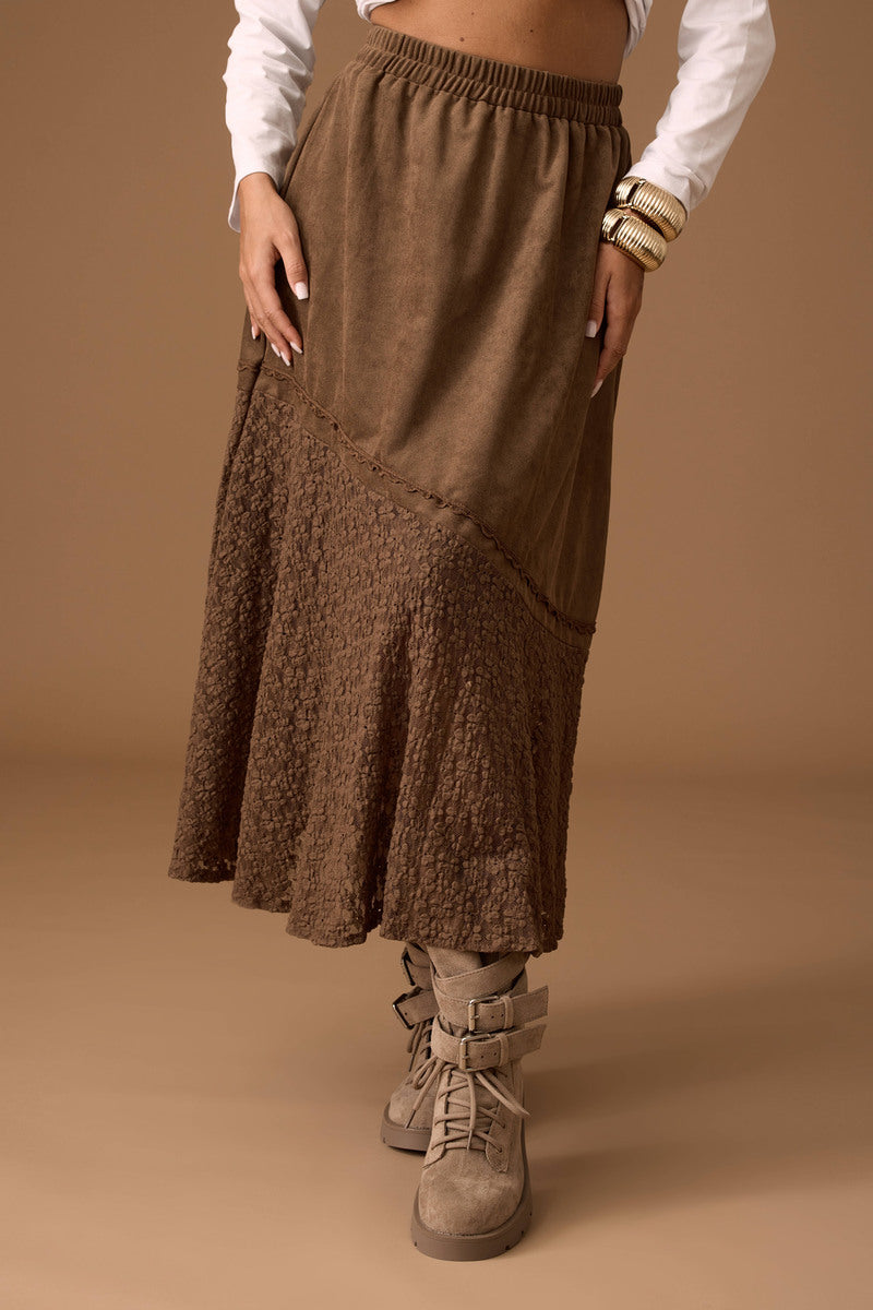 Gonna Camoscio Pizzo tabacco|Colore:Tabacco