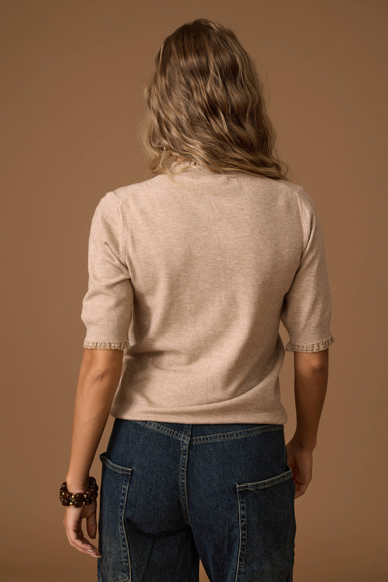 Pull Mezza Manica Bordino Pizzo cammello|Colore:Cammello
