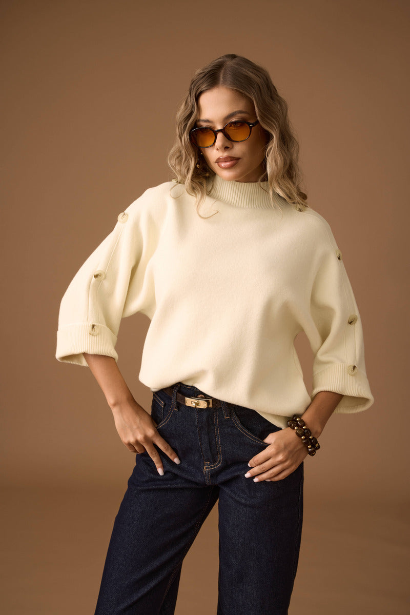 Pull Bottoni Con Risvolto giallo|Colore:Giallo