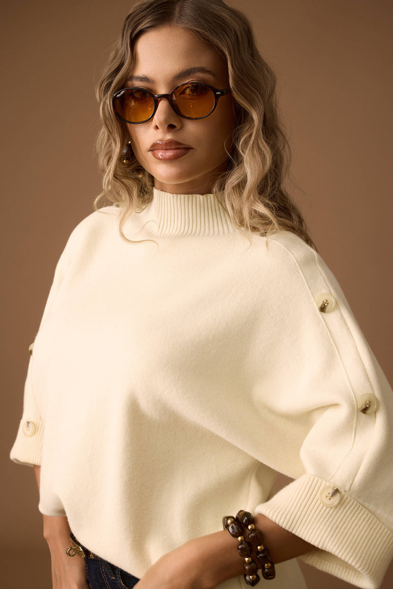 Pull Bottoni Con Risvolto giallo|Colore:Giallo