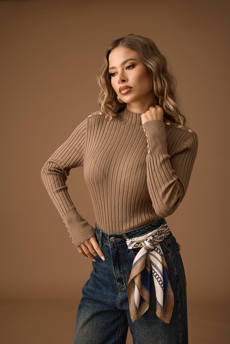 Pull Bottoni tabacco|Colore:Tabacco