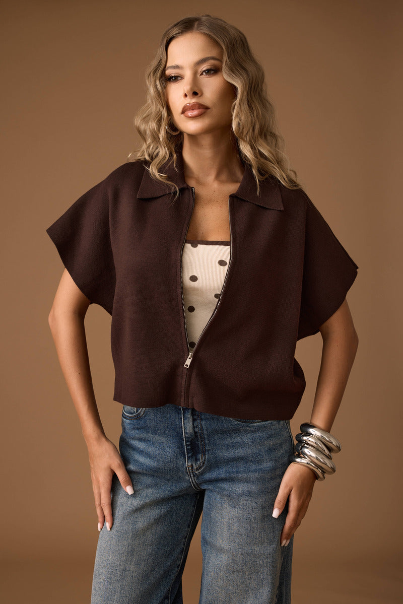 Cardigan Con Zip testa di moro|Colore:Testa di moro
