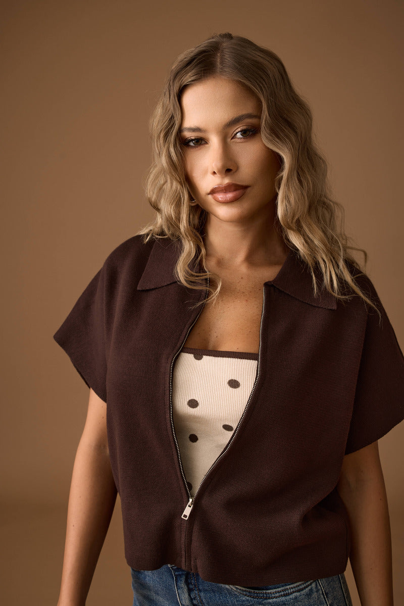 Cardigan Con Zip testa di moro|Colore:Testa di moro