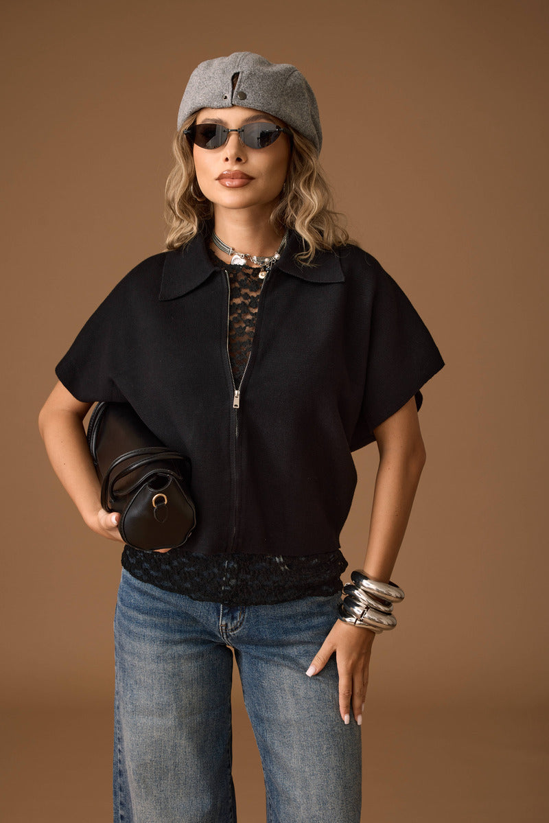 Cardigan Con Zip nero|Colore:Nero
