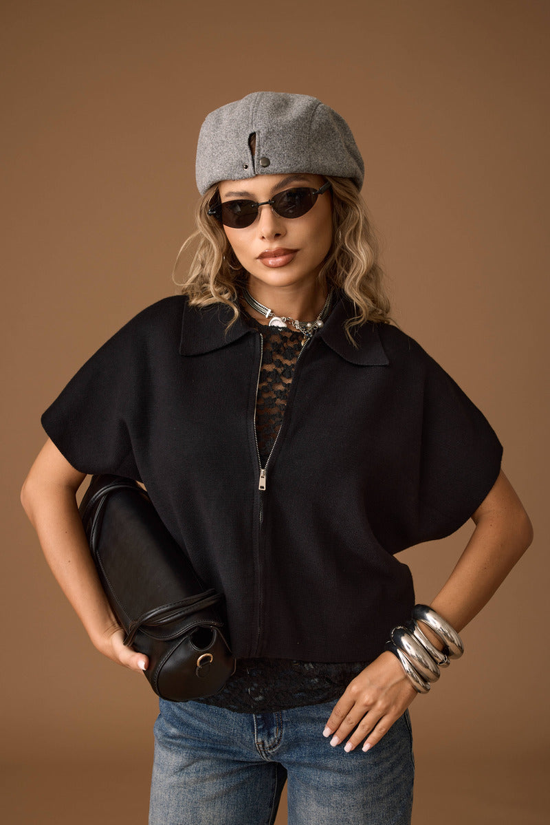 Cardigan Con Zip nero|Colore:Nero