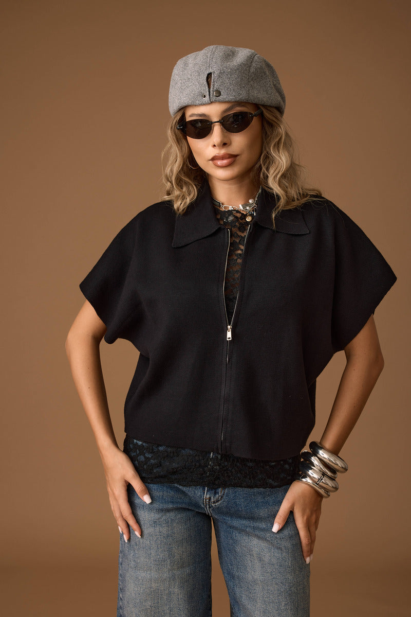 Cardigan Con Zip nero|Colore:Nero