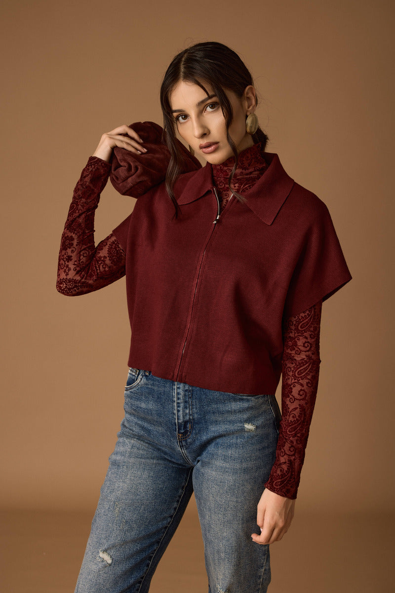 Cardigan Con Zip bordeaux|Colore:Bordeaux