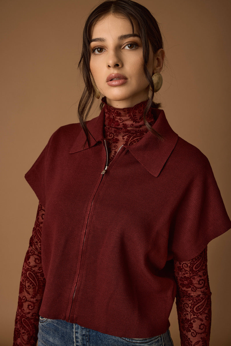 Cardigan Con Zip bordeaux|Colore:Bordeaux