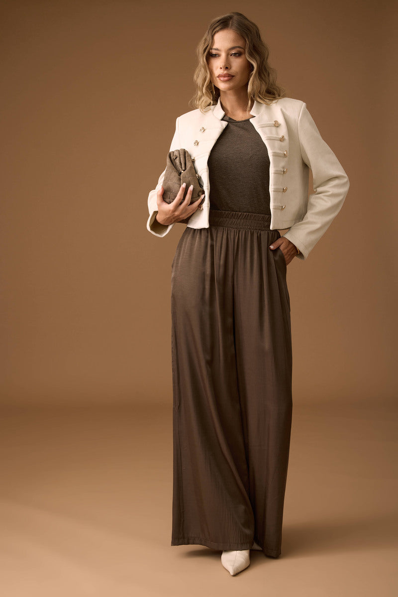 Pantalone Effetto Satin fango scuro|Colore:Fango scuro