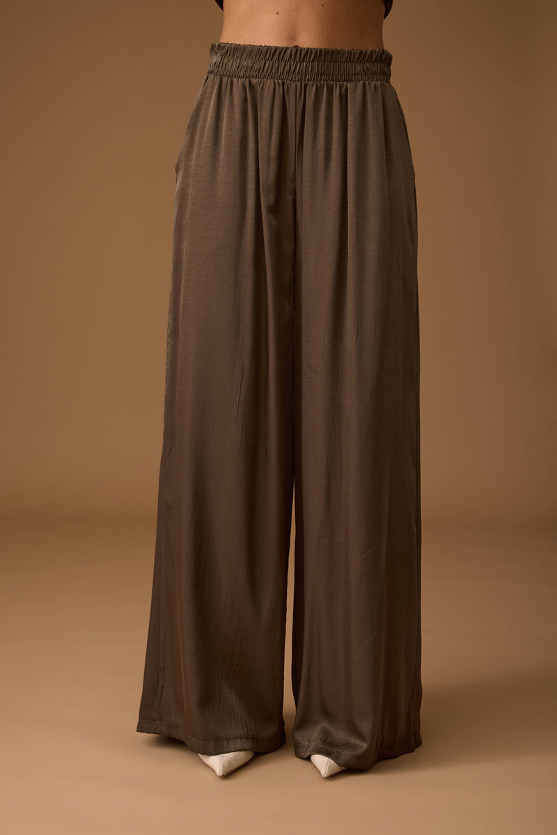 Pantalone Effetto Satin fango scuro|Colore:Fango scuro
