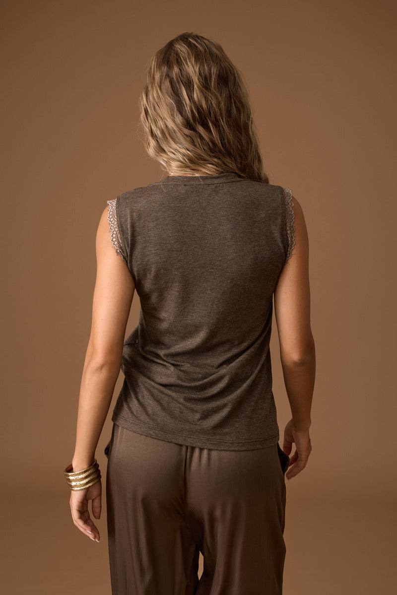 Canotta Con Pizzo Fango scuro|Colore:Fango scuro