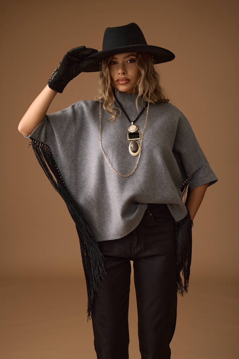 Pull Con Frange grigio|Colore:Grigio