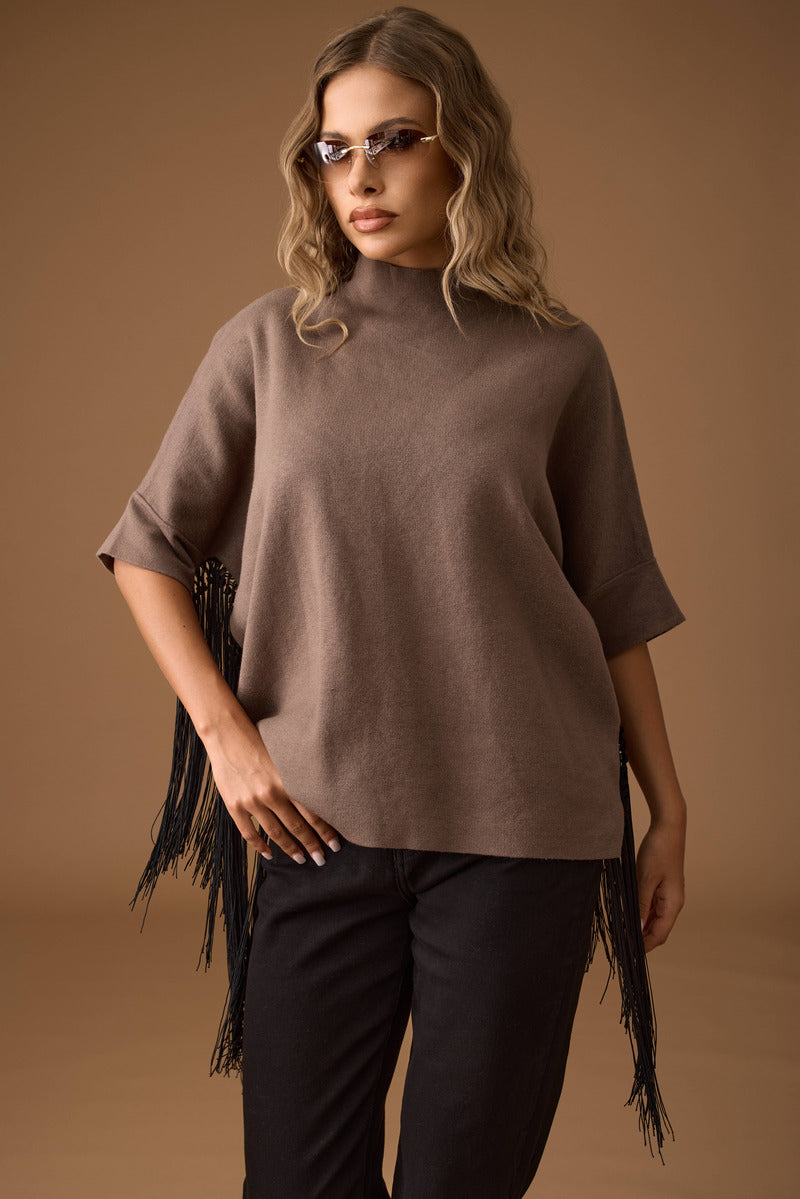 Pull Con Frange fango|Colore:Fango