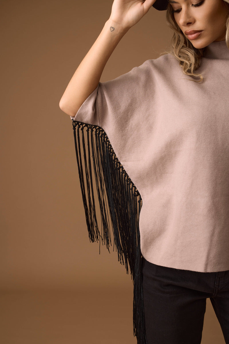 Pull Con Frange tortora|Colore:Tortora