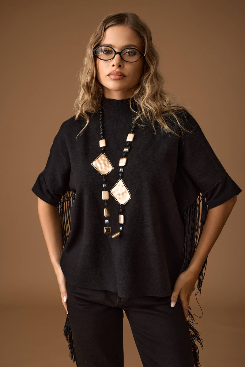 Pull Con Frange nero|Colore:Nero