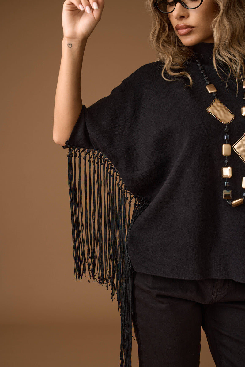 Pull Con Frange nero|Colore:Nero