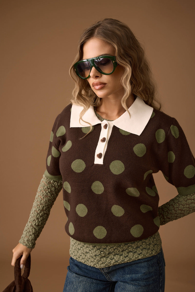 Pull Polo Pois verde|Colore:Verde