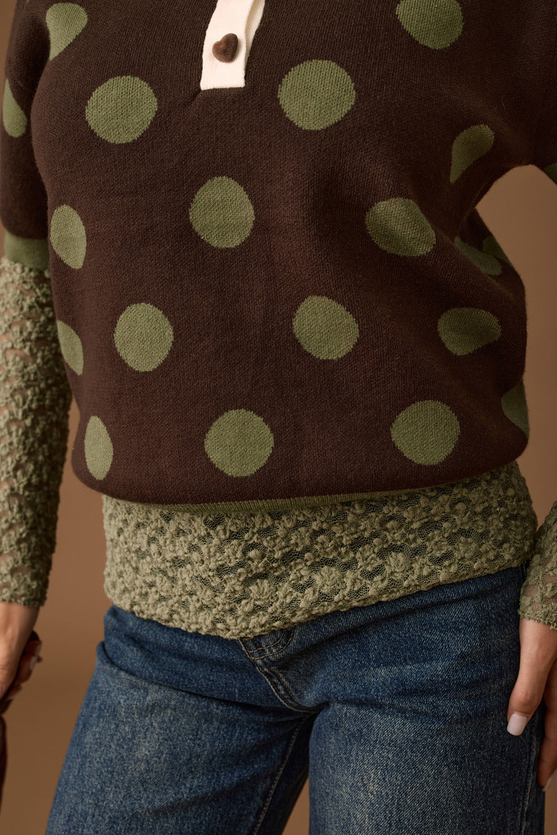 Pull Polo Pois verde|Colore:Verde