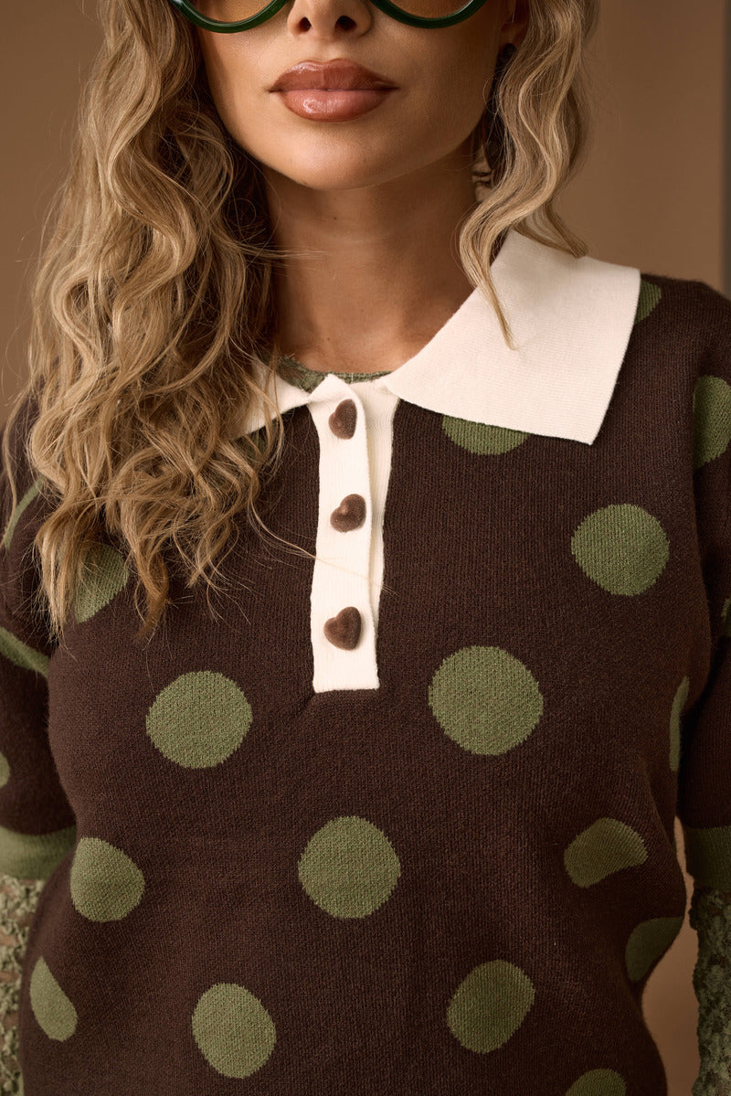 Pull Polo Pois verde|Colore:Verde