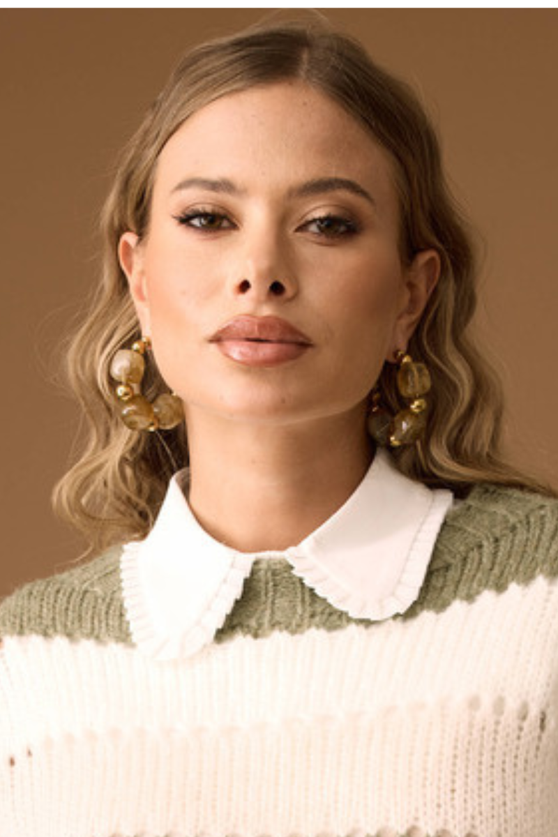 Orecchini Cerchio Pietre Beige|Colore:Beige